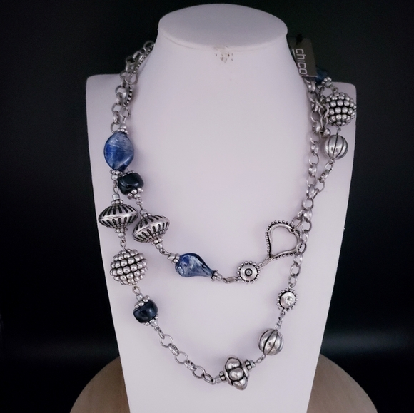 NWT Chicos Multi Media Silver Tone Beaded Charm Necklace - Picture 2 of 6